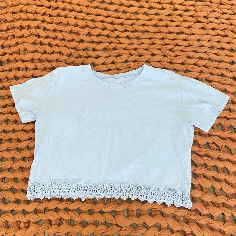 Hollister Pale Blue Tee with Crochet Hem